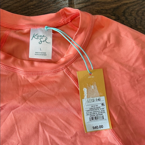NWT Kona Sol Long Sleeve Rash Guard Coral Pink | Long Sleeve Swim Shirt - Picture 2 of 6